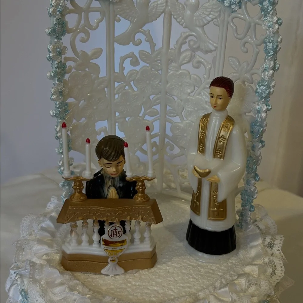 Elegant Religious first communion Cake Topper with Gold and White Accents